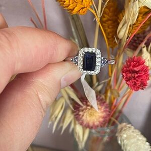 Iolite and white zircon Ring